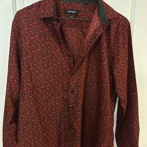 Nine West Men's Dark Red Micro Floral Button-Up Shirt